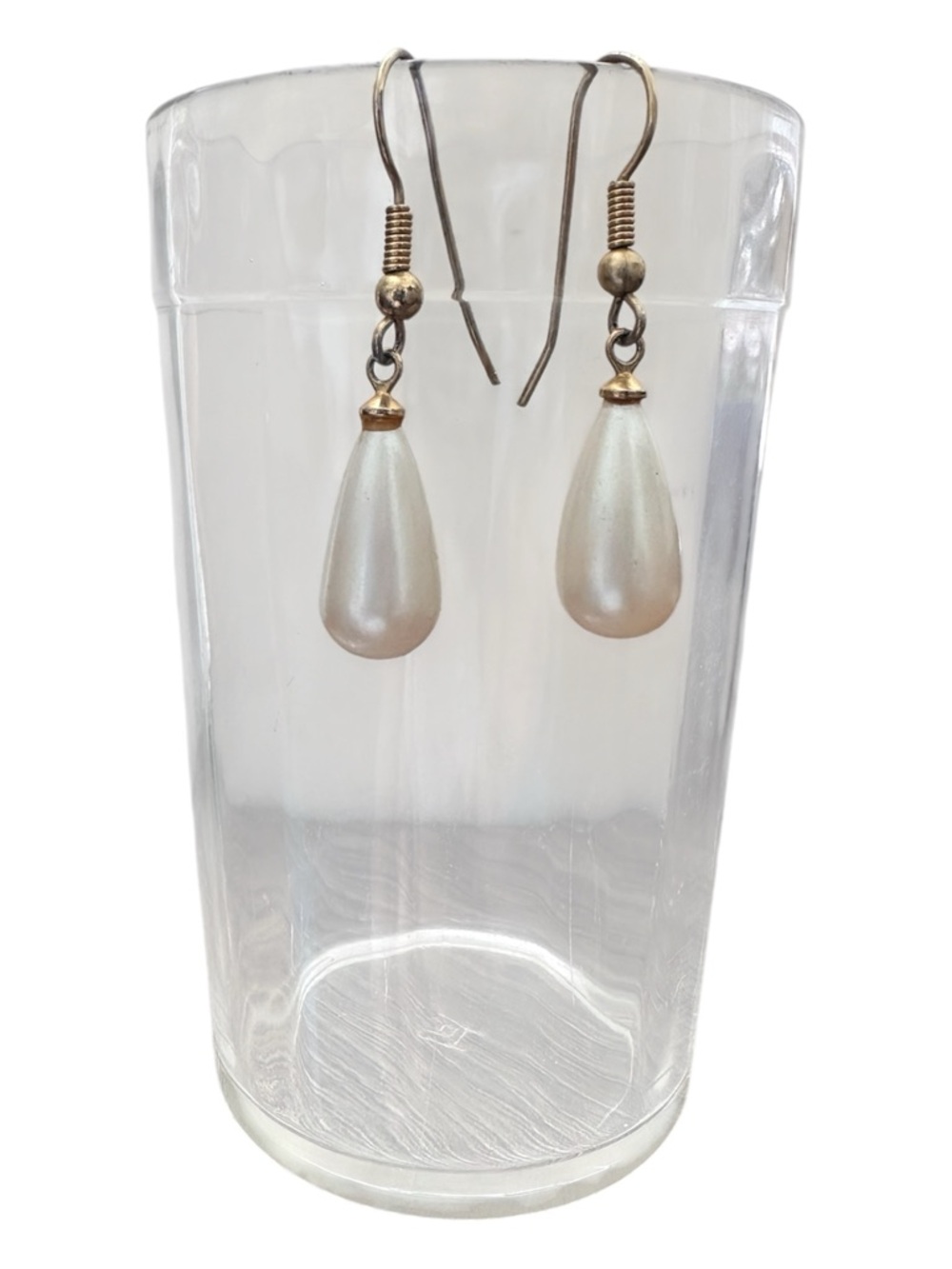 Avon Pearl Teardrop Earrings in Cream with Gold Accents
